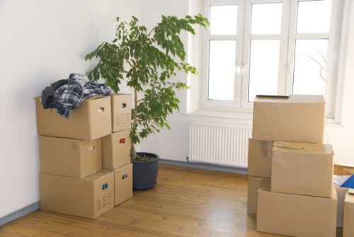 Prepared moving boxes and home contents ready for Brixton flat removals